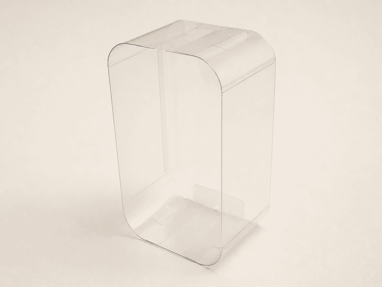 Empty clear carton with a continuous curved side profile