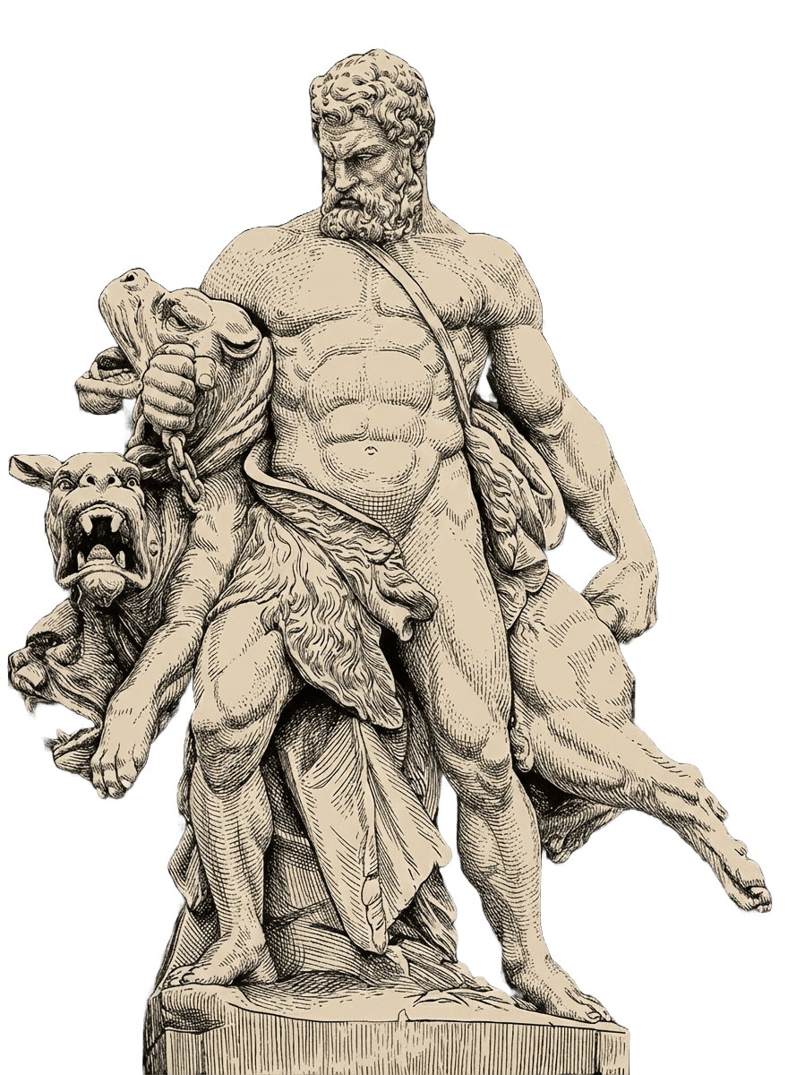 Hercules and Cerberus statue sketch