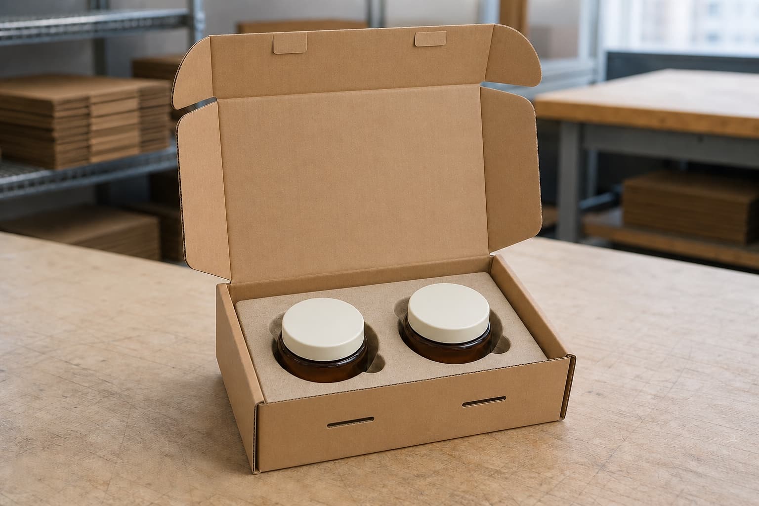 Open corrugated e-commerce mailer with a fitted molded-pulp insert