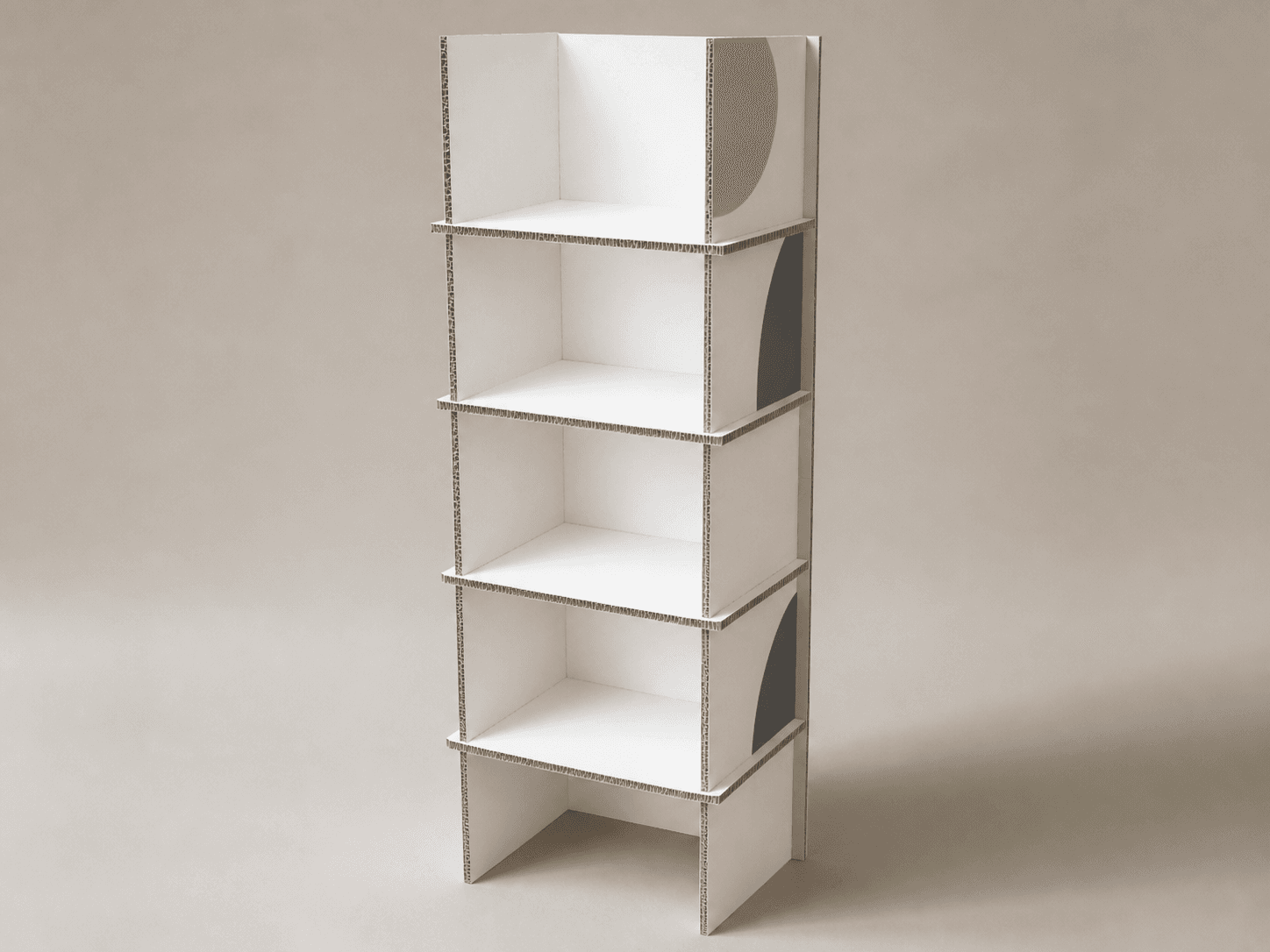 Four-level retail display made from thick white paper display board