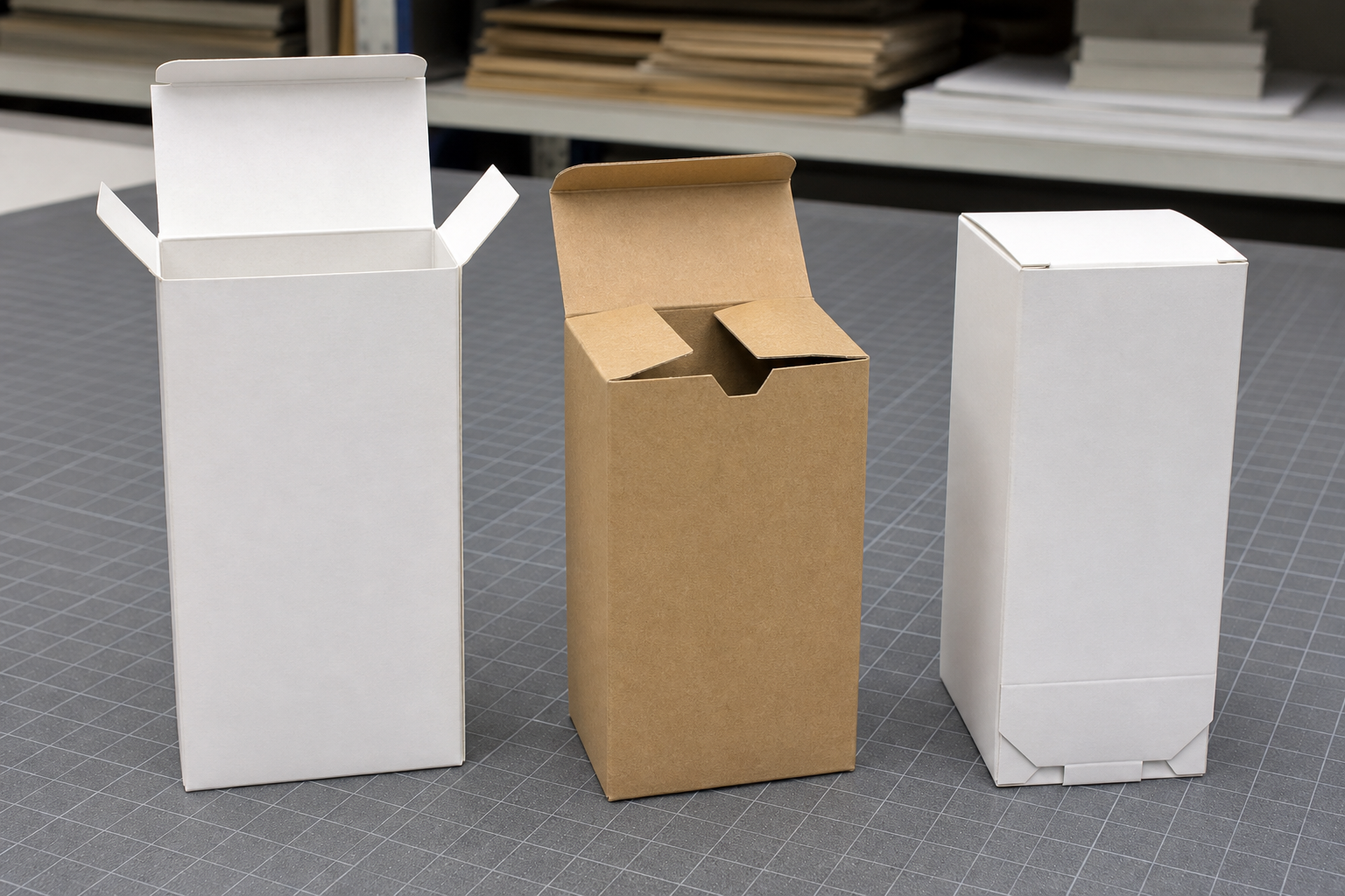 Tuck-end and lock-bottom solid-paperboard folding-carton samples