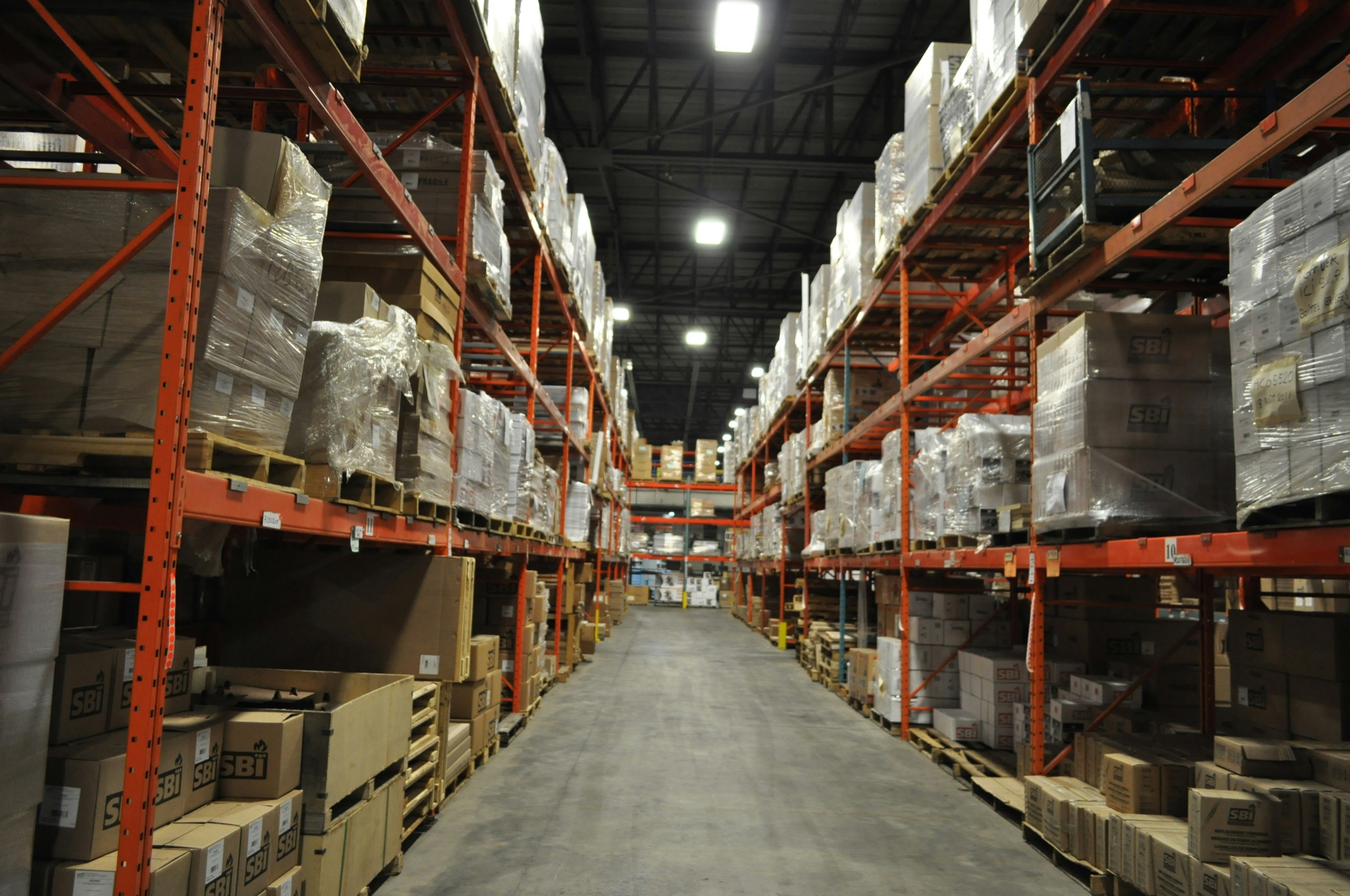 Palletized packaging stored for scheduled delivery